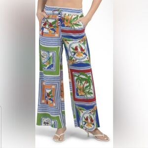 Joie Tropical Anthropology Vibes Wide Leg Linen Blend Palazzo Pants Size Small
